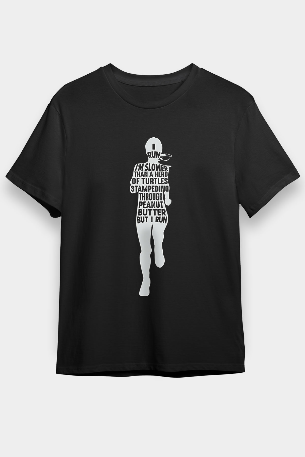 Koşu - Running Baskılı Unisex Siyah Tişört - Tshirt