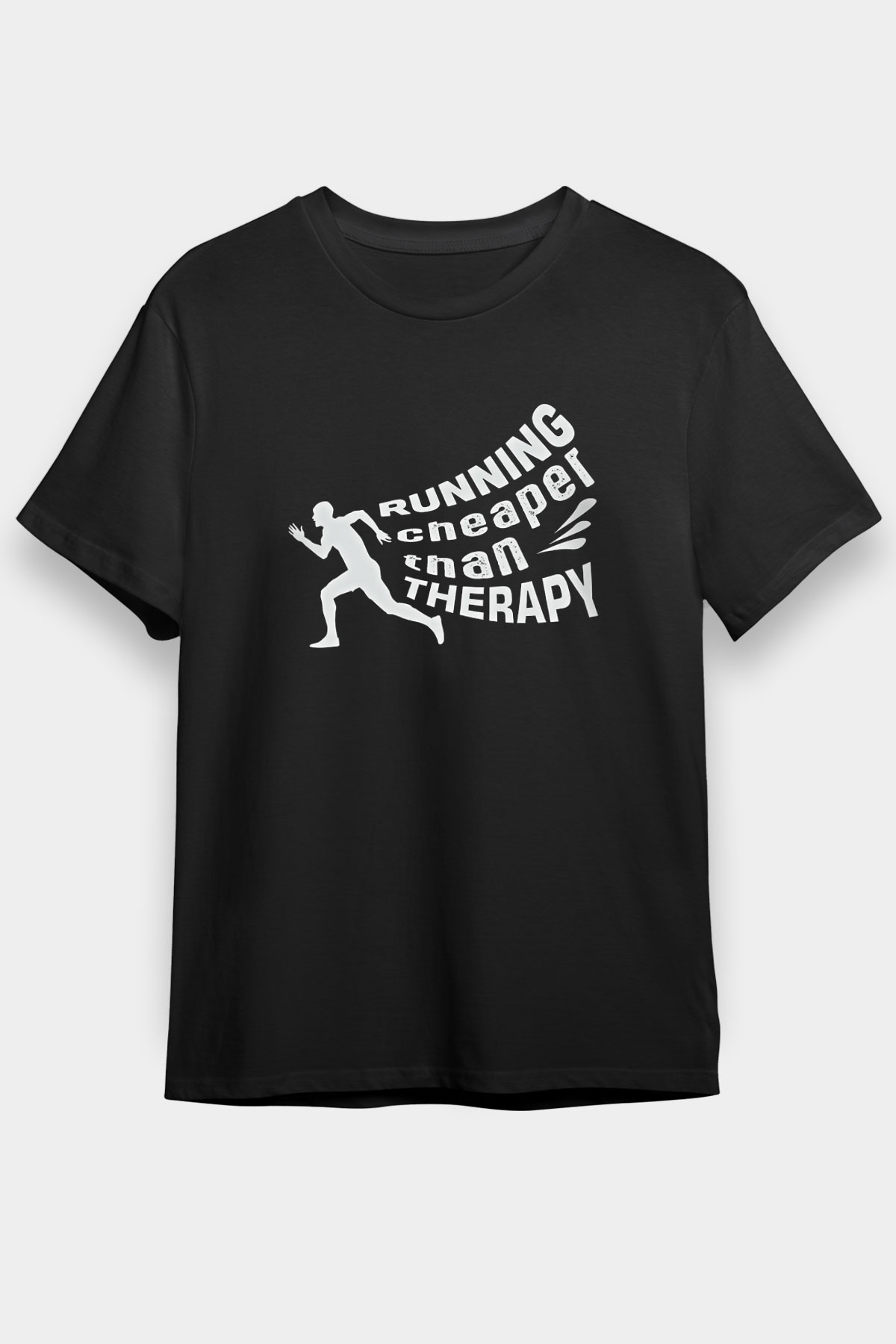 Koşu - Running Baskılı Unisex Siyah Tişört - Tshirt
