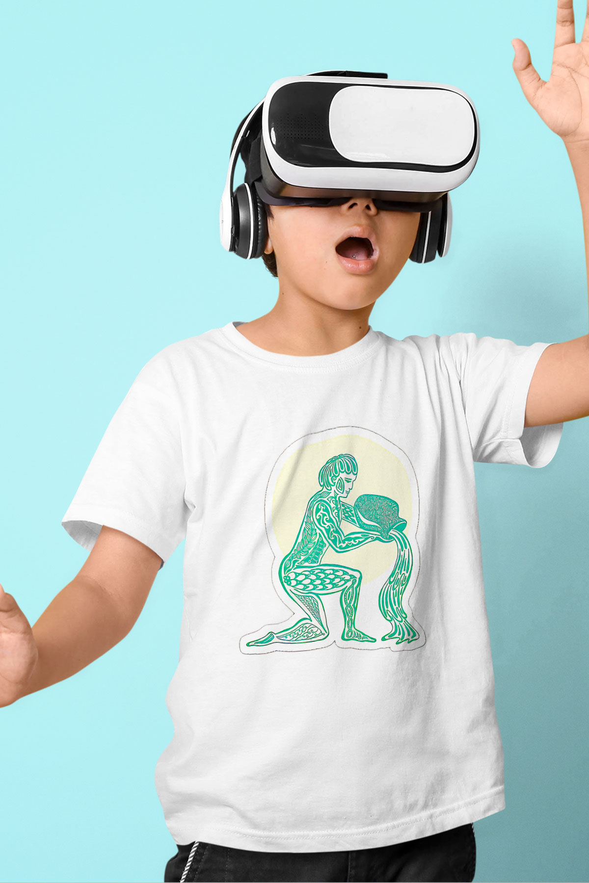 Kova Burcu Baskılı Beyaz Unisex Beyaz Çocuk Tişört - Tshirt