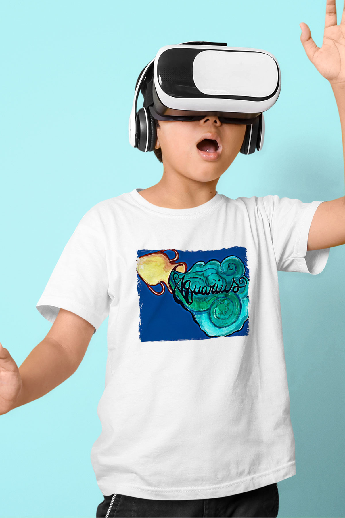 Kova Burcu Baskılı Beyaz Unisex Beyaz Çocuk Tişört - Tshirt