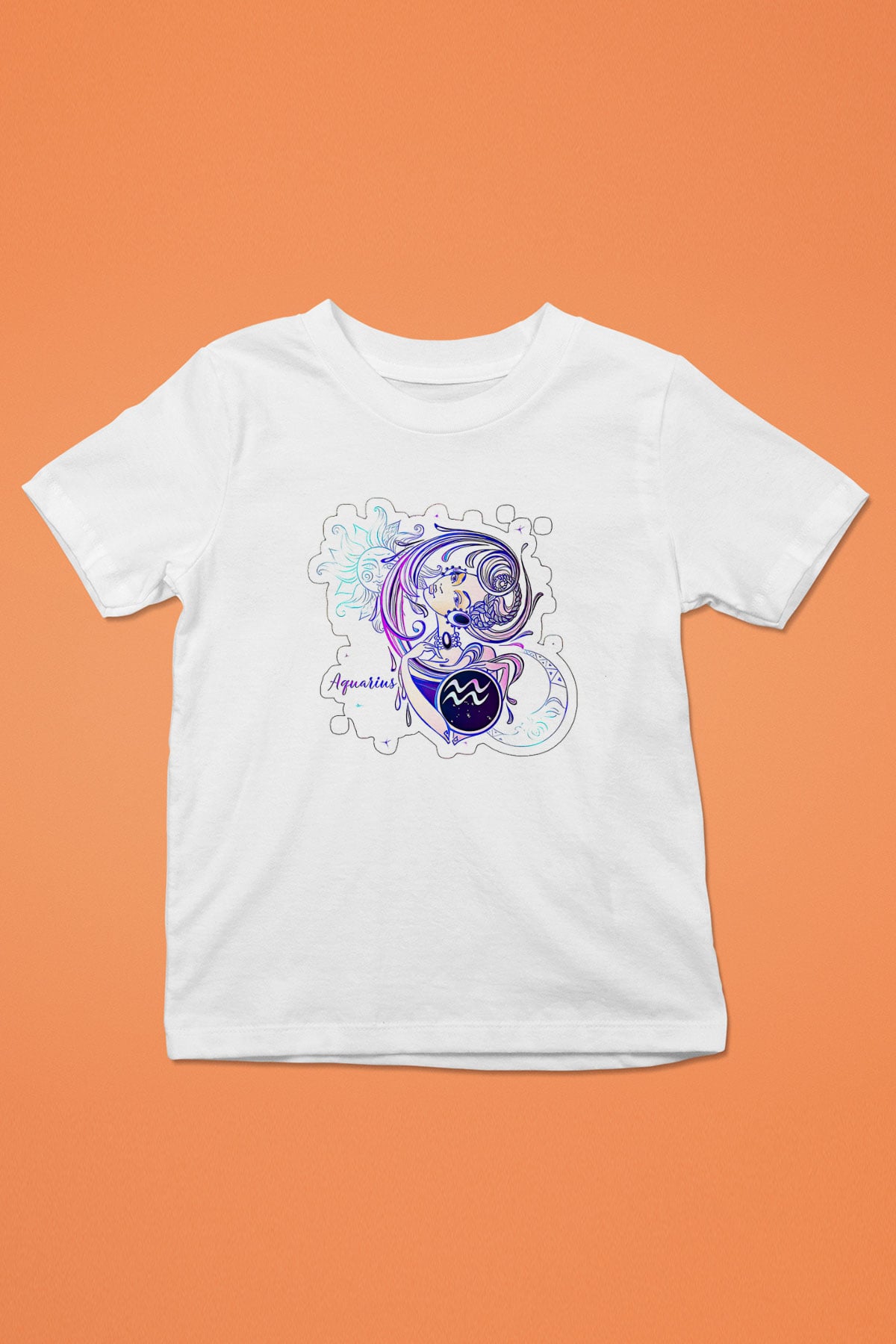 Kova Burcu Baskılı Beyaz Unisex Beyaz Çocuk Tişört - Tshirt