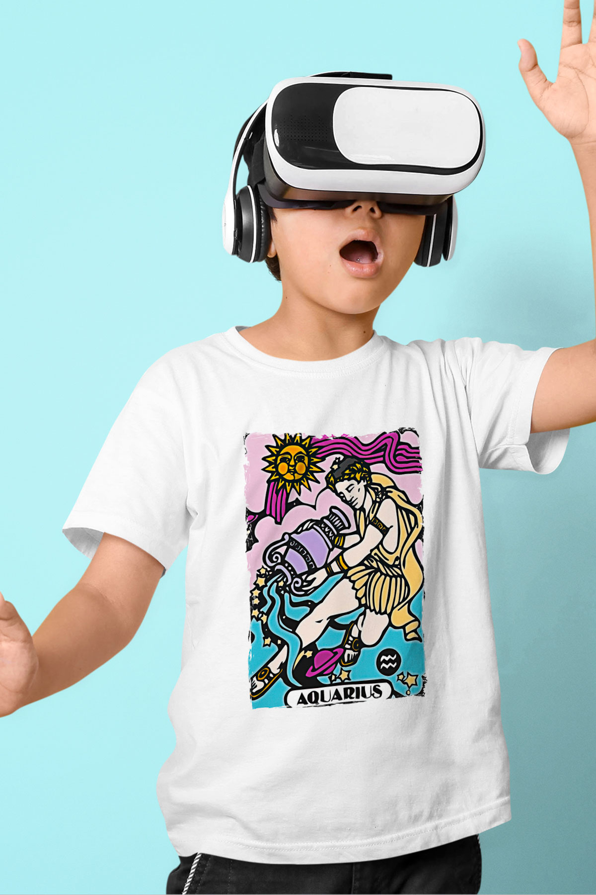 Kova Burcu Baskılı Beyaz Unisex Beyaz Çocuk Tişört - Tshirt