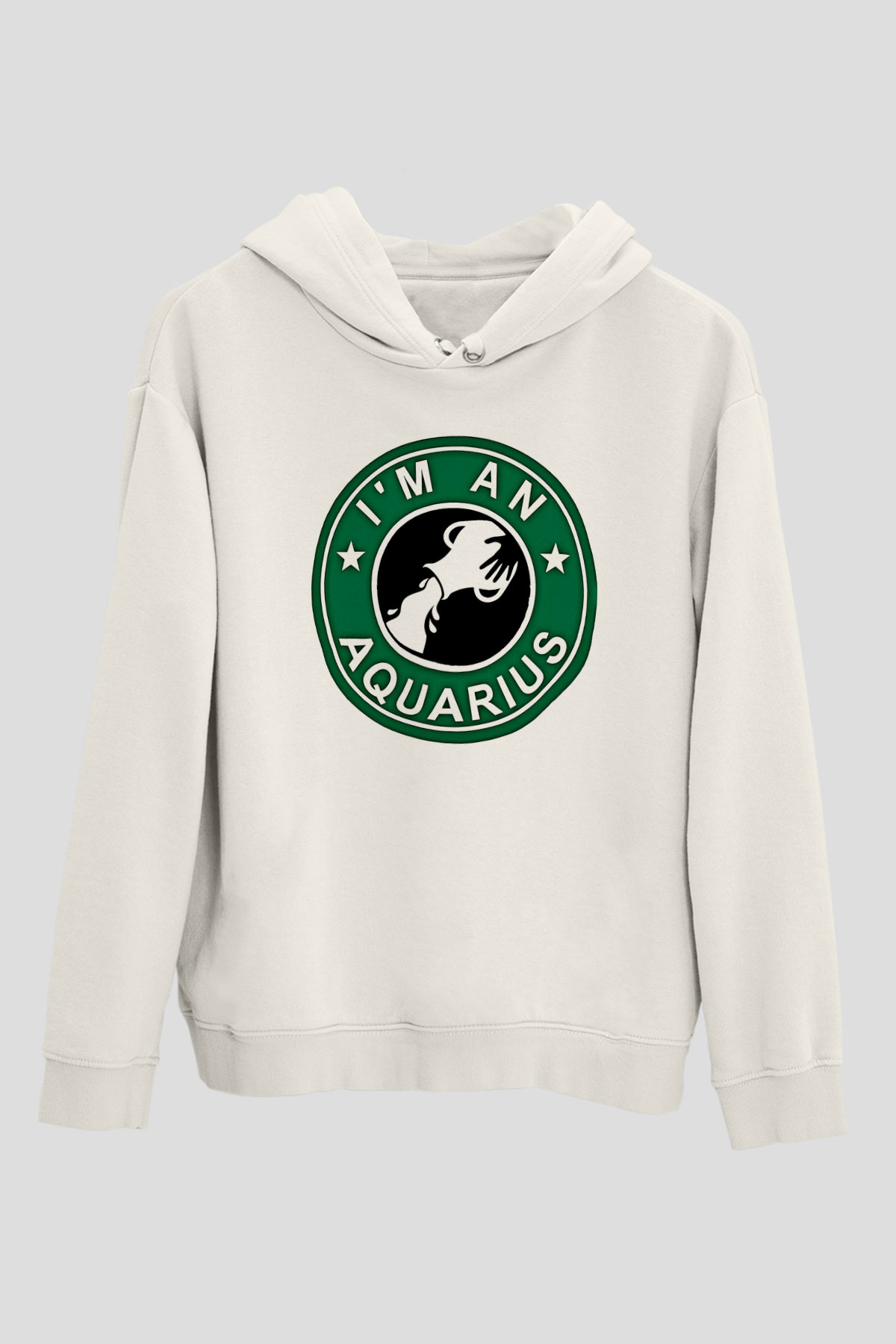 Kova Burcu Baskılı Beyaz Unisex Hoodie