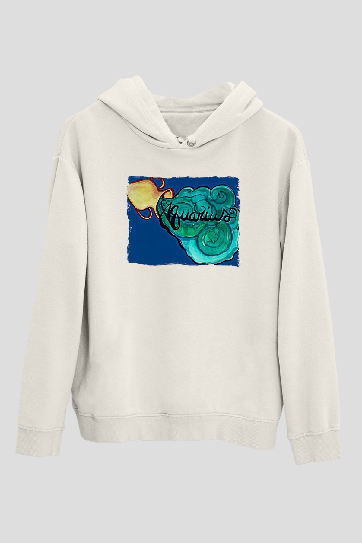 Kova Burcu Baskılı Beyaz Unisex Hoodie