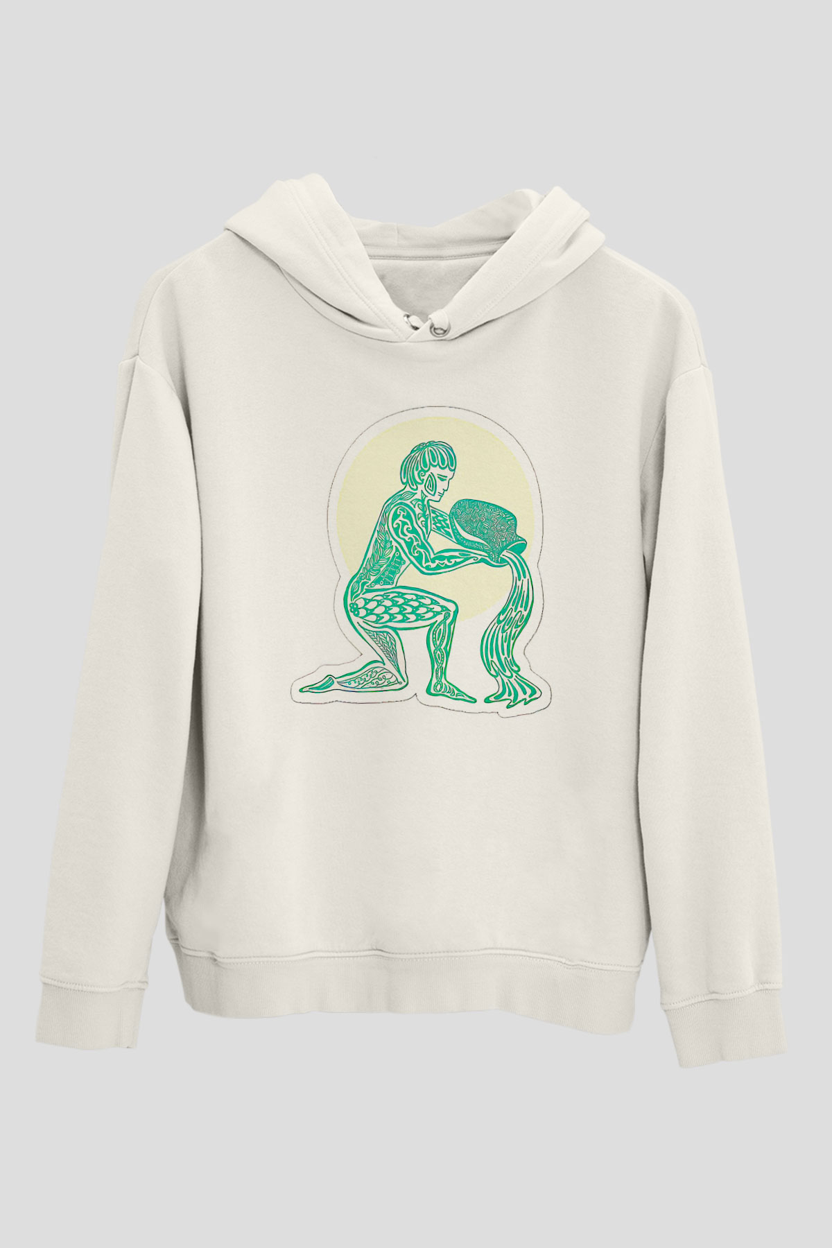 Kova Burcu Baskılı Beyaz Unisex Hoodie