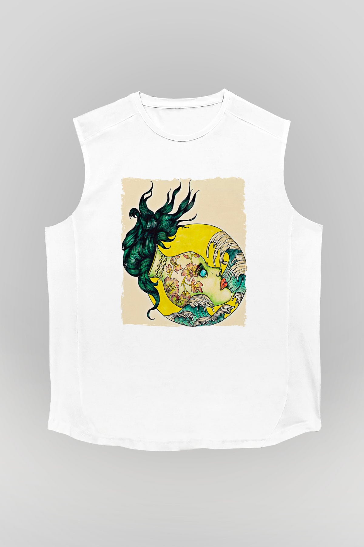 Kova Burcu Baskılı Beyaz Unisex Kolsuz Tişört - Tshirt