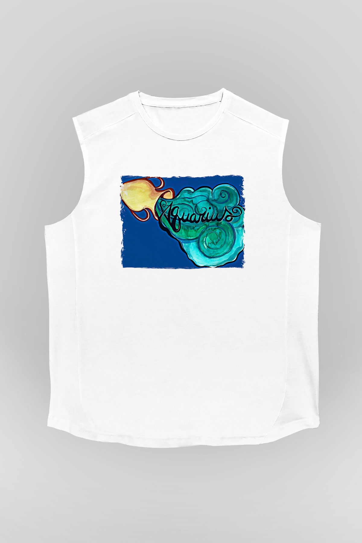 Kova Burcu Baskılı Beyaz Unisex Kolsuz Tişört - Tshirt