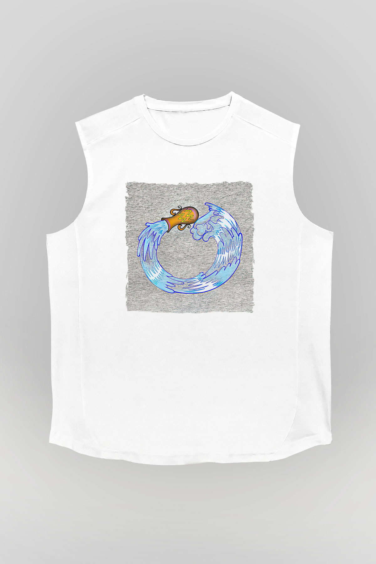 Kova Burcu Baskılı Beyaz Unisex Kolsuz Tişört - Tshirt