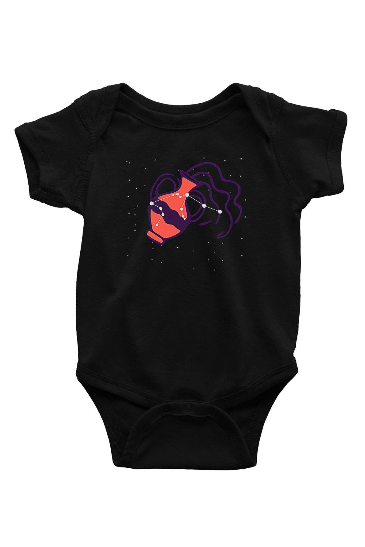 Kova Burcu Baskılı Unisex Siyah Bebek Body - Zıbın