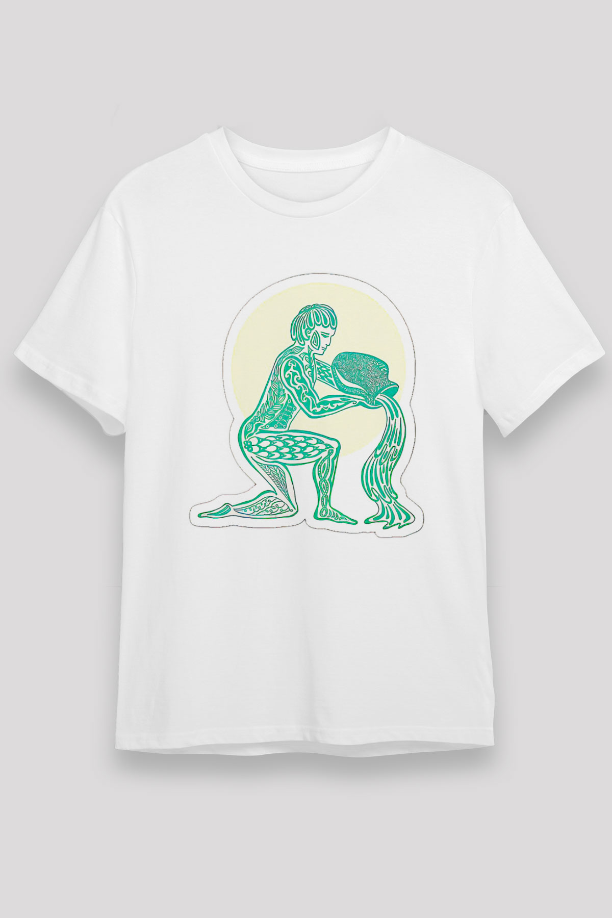 Kova Burcu Unisex Baskılı Beyaz Tişört - Tshirt