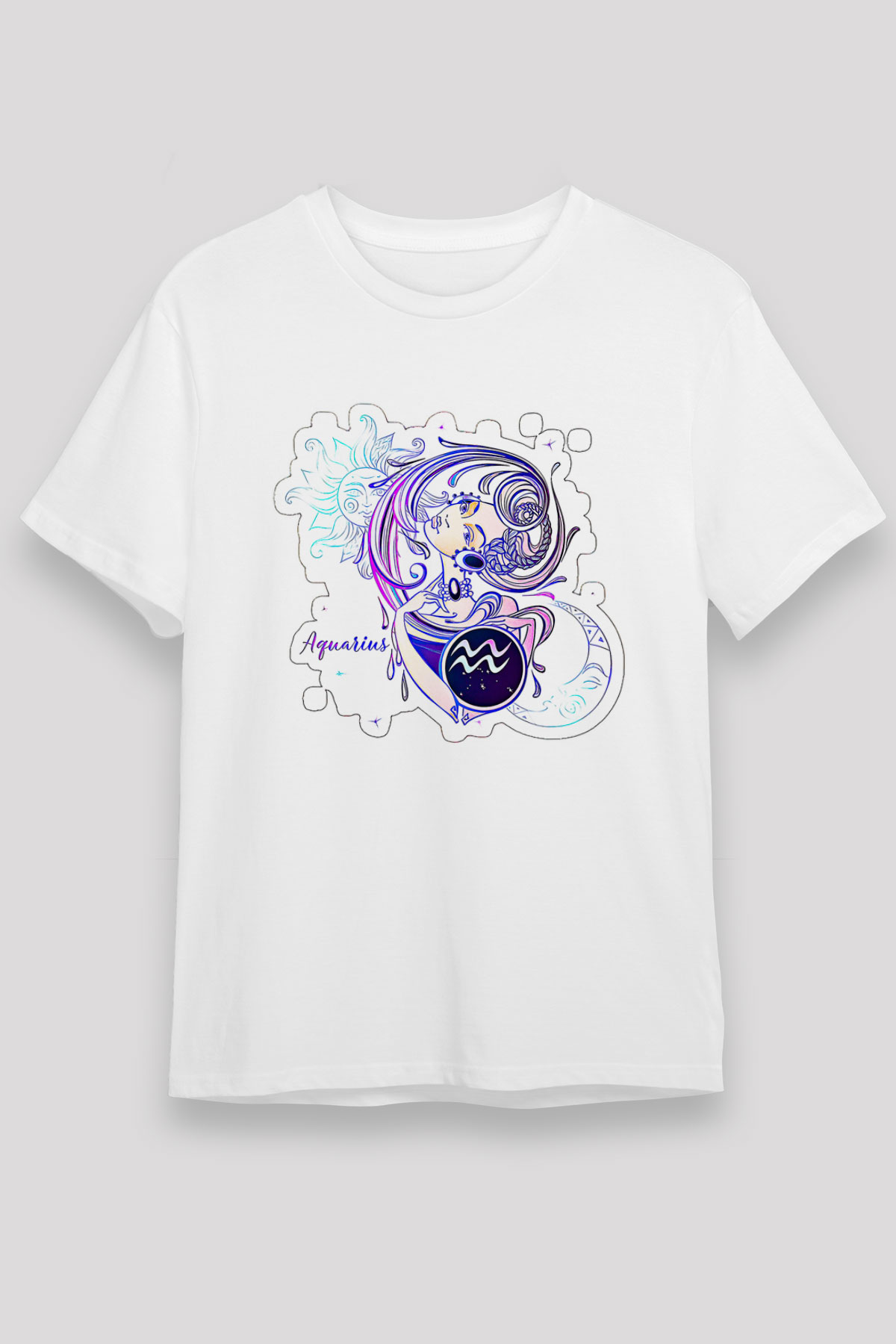 Kova Burcu Unisex Baskılı Beyaz Tişört - Tshirt