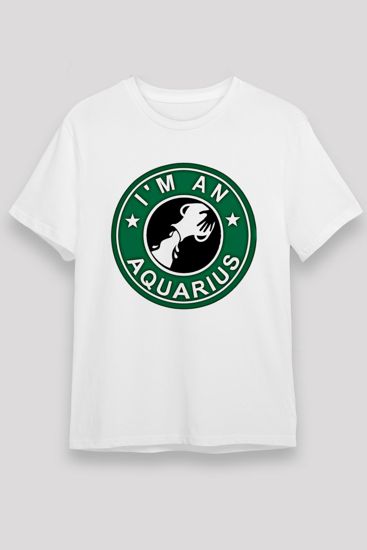 Kova Burcu Unisex Baskılı Beyaz Tişört - Tshirt
