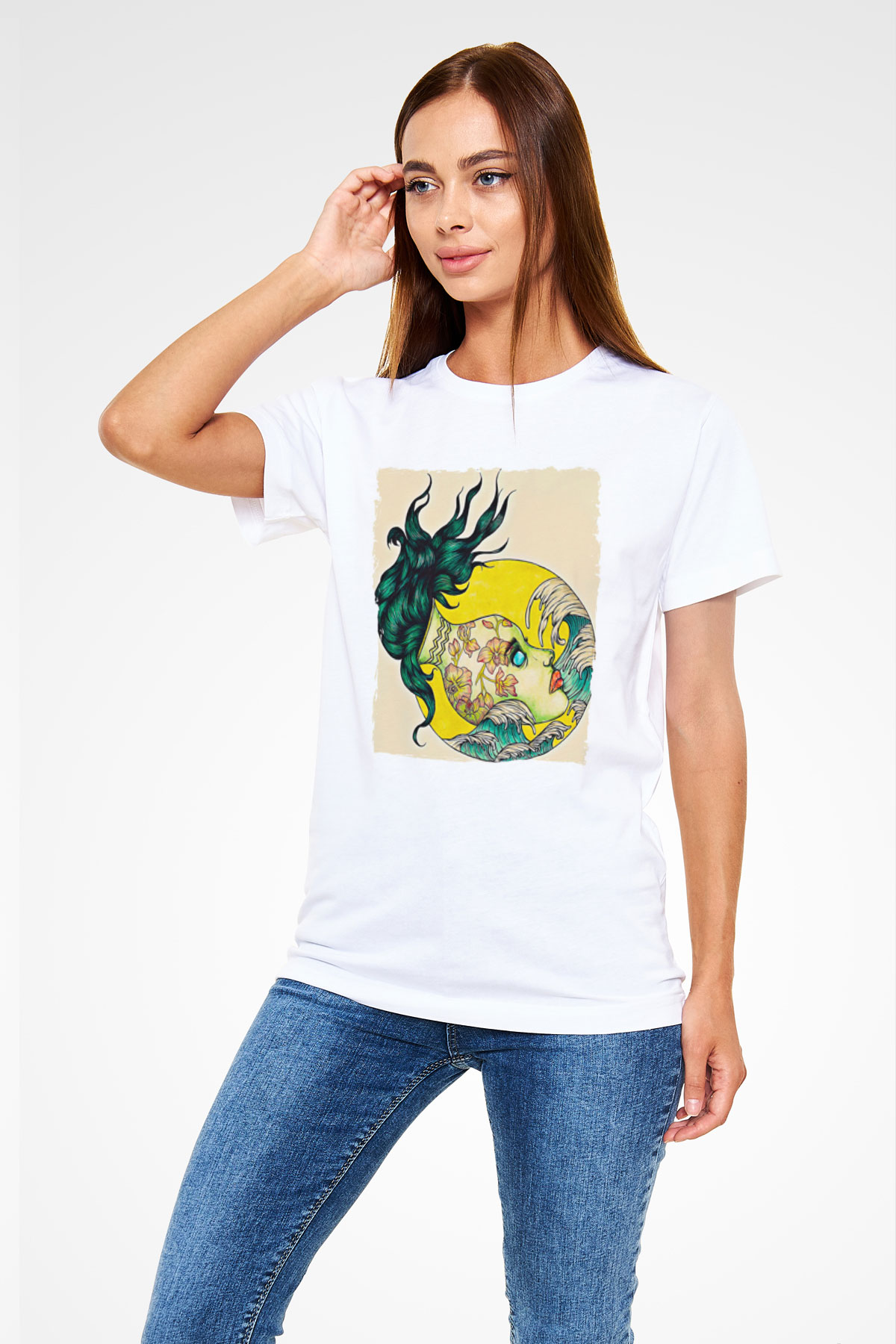 Kova Burcu Unisex Baskılı Beyaz Tişört - Tshirt