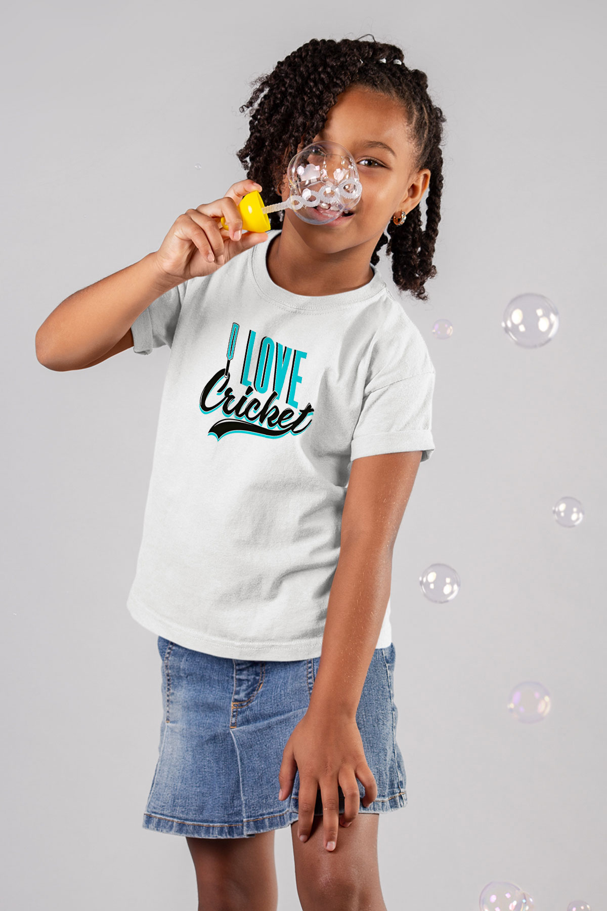 Kriket Baskılı Unisex Beyaz Çocuk Tişört - Tshirt
