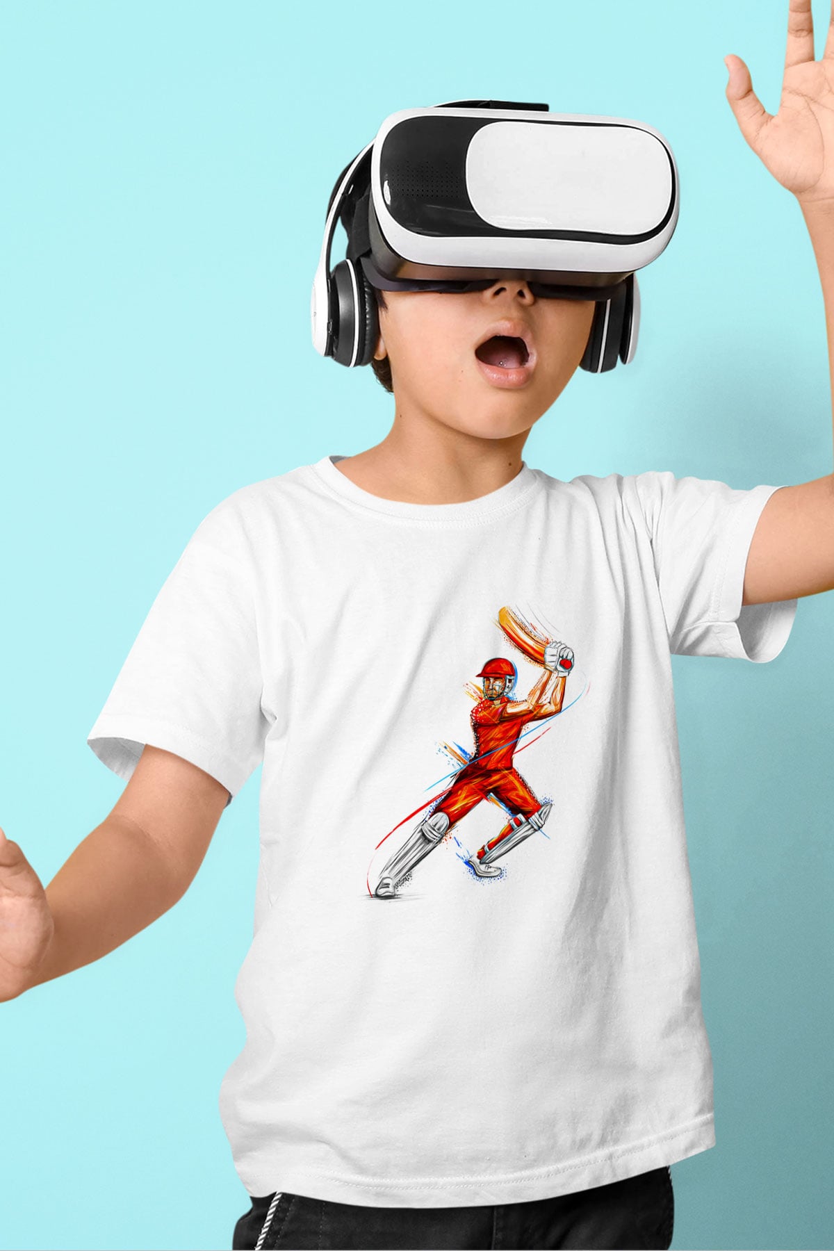 Kriket Baskılı Unisex Beyaz Çocuk Tişört - Tshirt