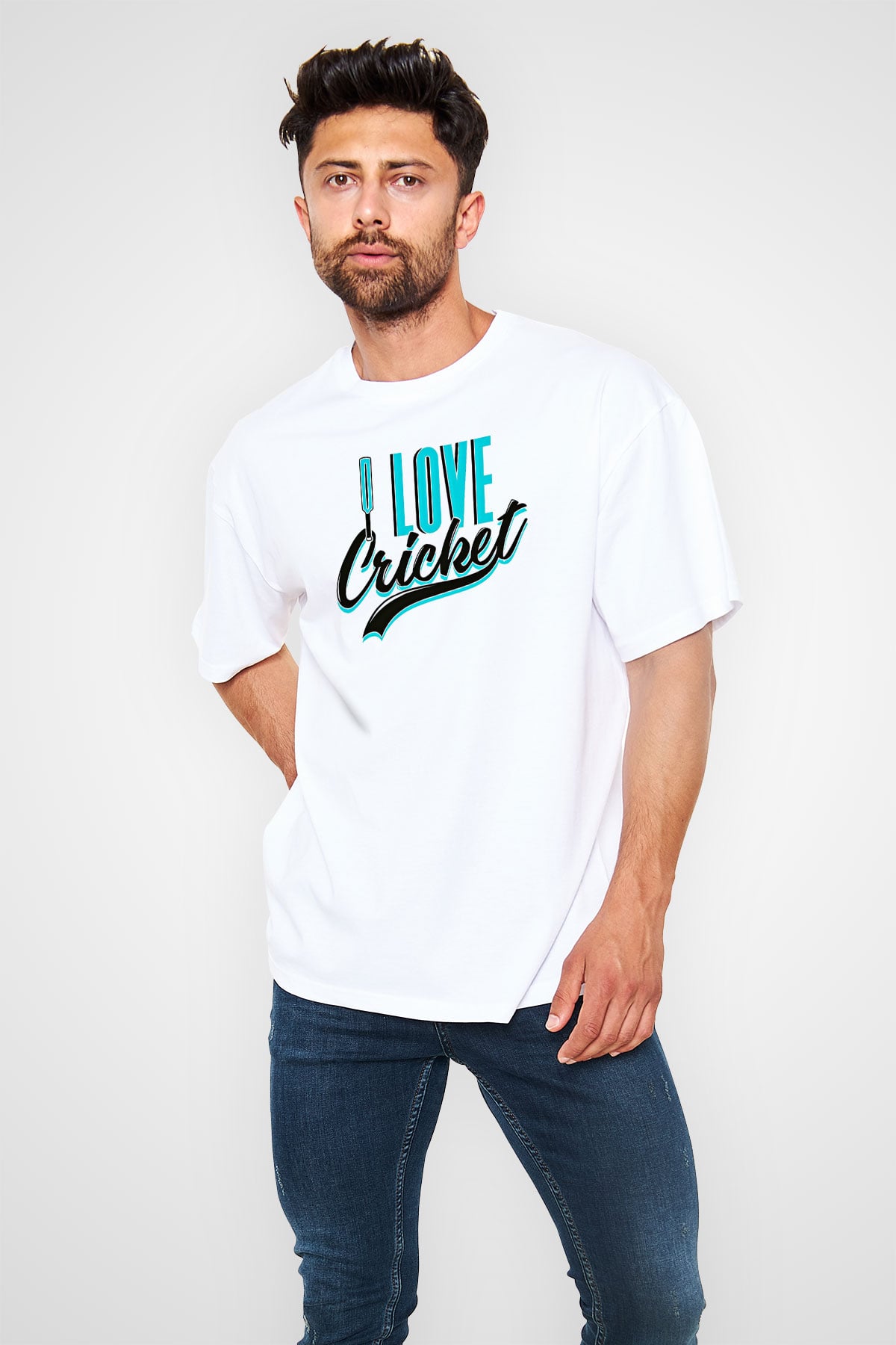 Kriket Baskılı Unisex Beyaz Oversize Tişört - Tshirt