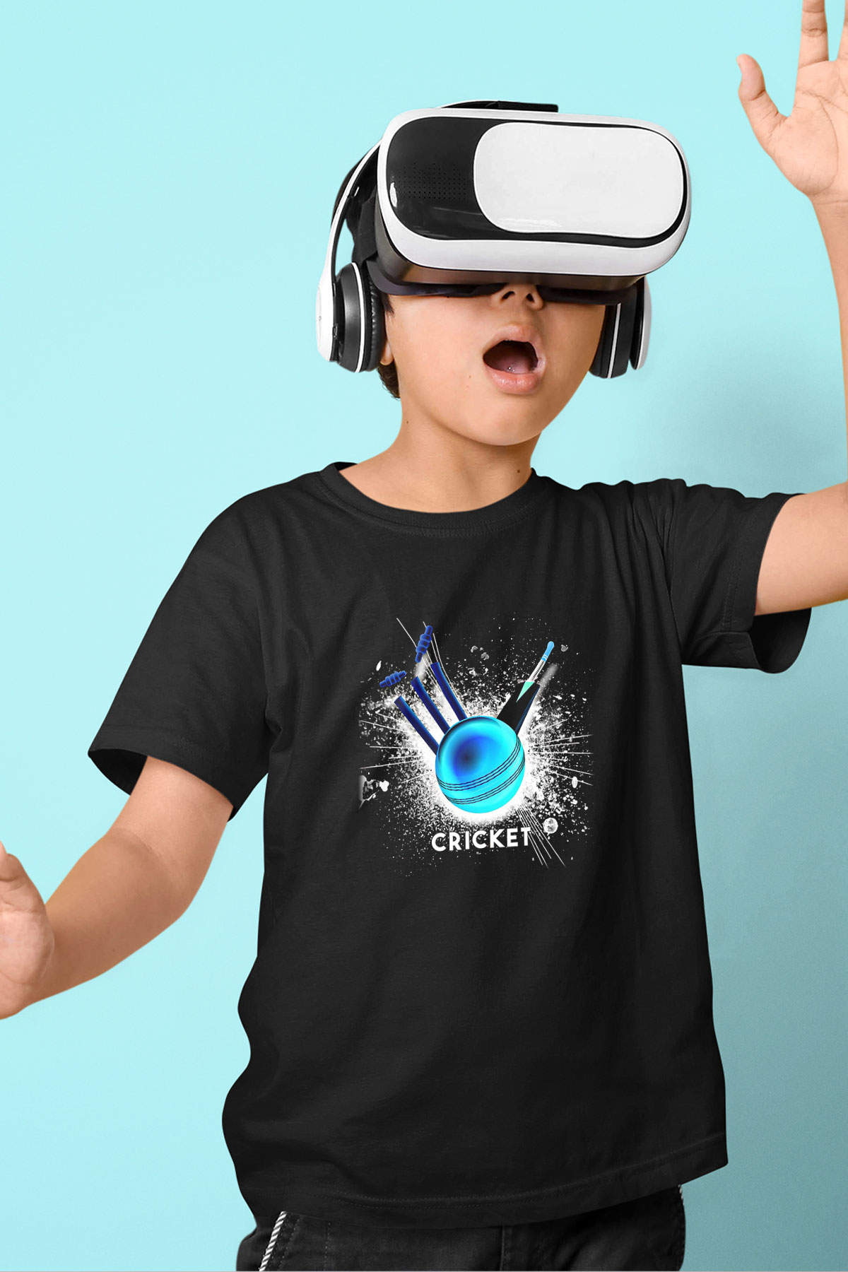 Kriket - Cricket Baskılı Unisex Siyah Çocuk Tİşörtü - Tshirt