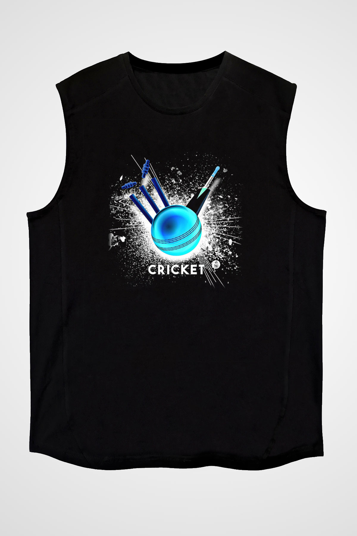 Kriket - Cricket Baskılı Unisex Siyah Kolsuz Tişört