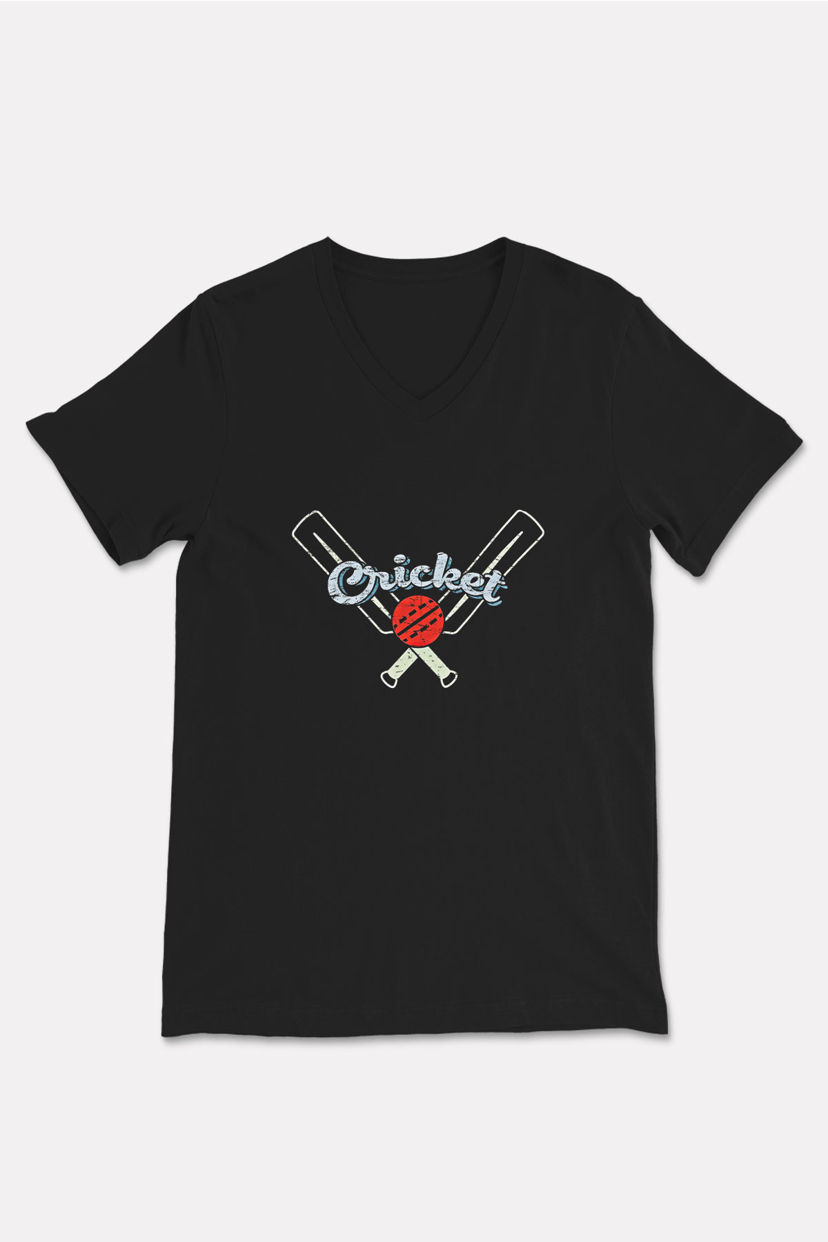 Kriket - Cricket Baskılı Unisex Siyah V Yaka Tişört