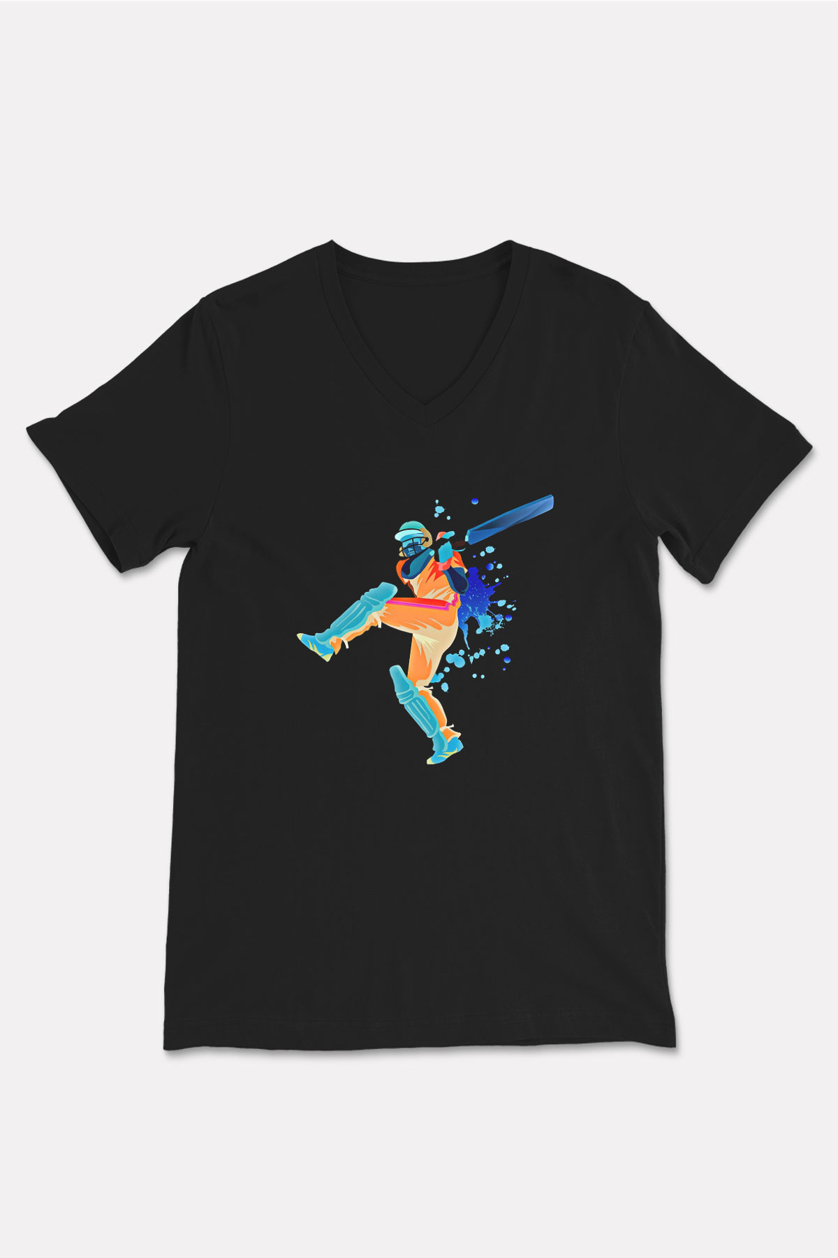 Kriket - Cricket Baskılı Unisex Siyah V Yaka Tişört