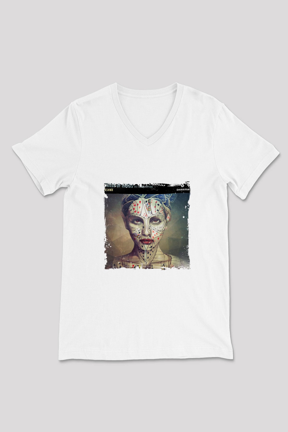KSHMR Baskılı Beyaz V Yaka Unisex Tişört