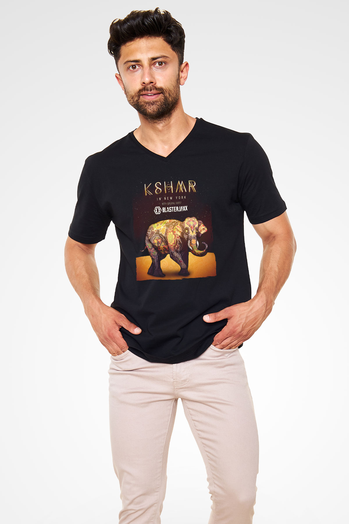 KSHMR Siyah Unisex V Yaka Tişört
