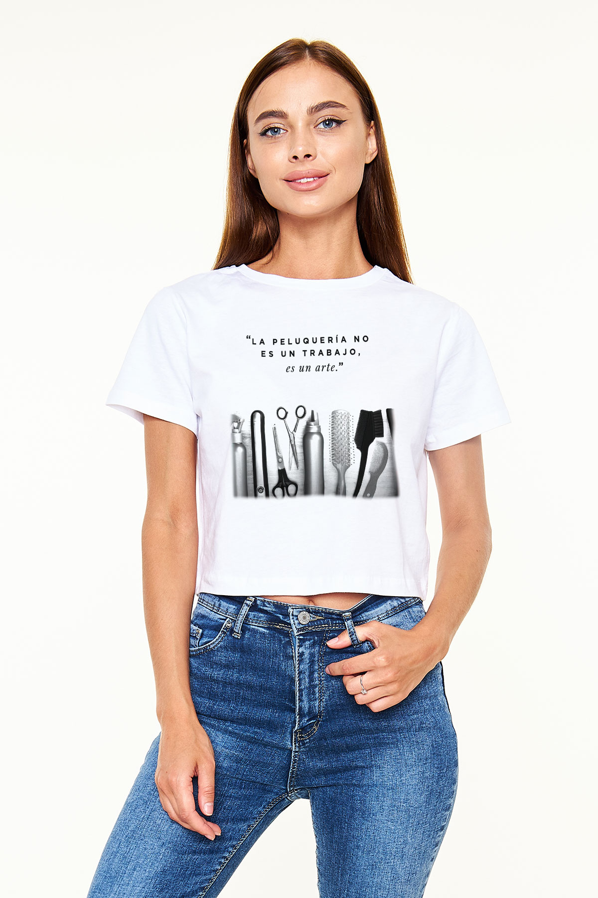 Kuaför Beyaz Croptop Tişört