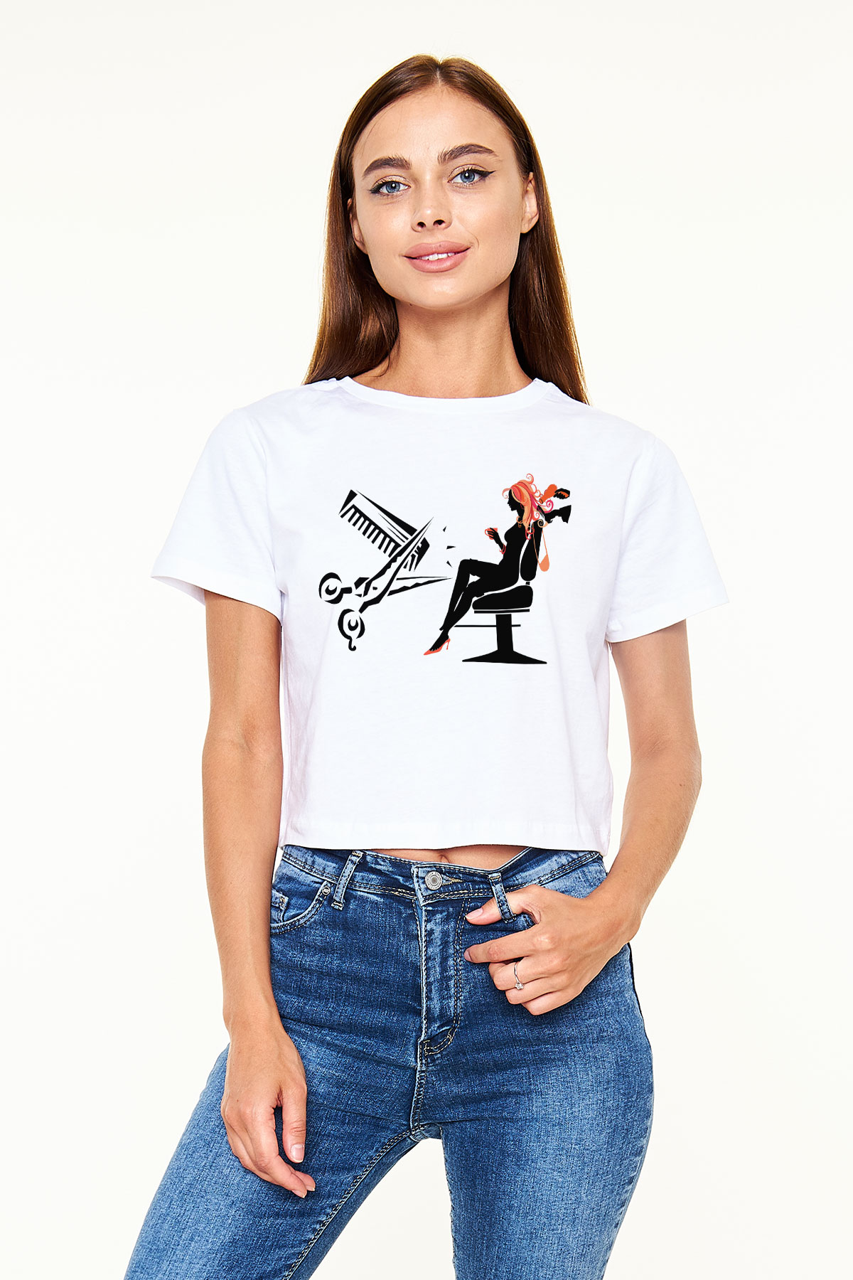 Kuaför Beyaz Croptop Tişört