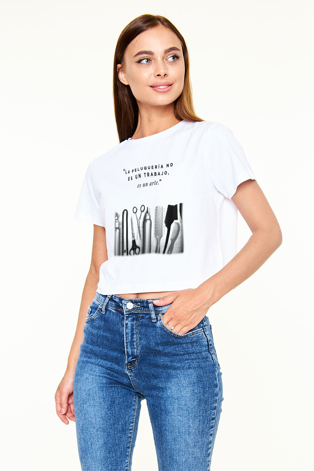 Kuaför Beyaz Croptop Tişört