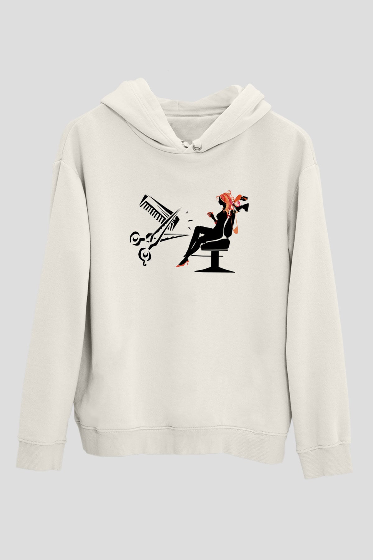 Kuaför Beyaz Unisex Kapşonlu Sweatshirt