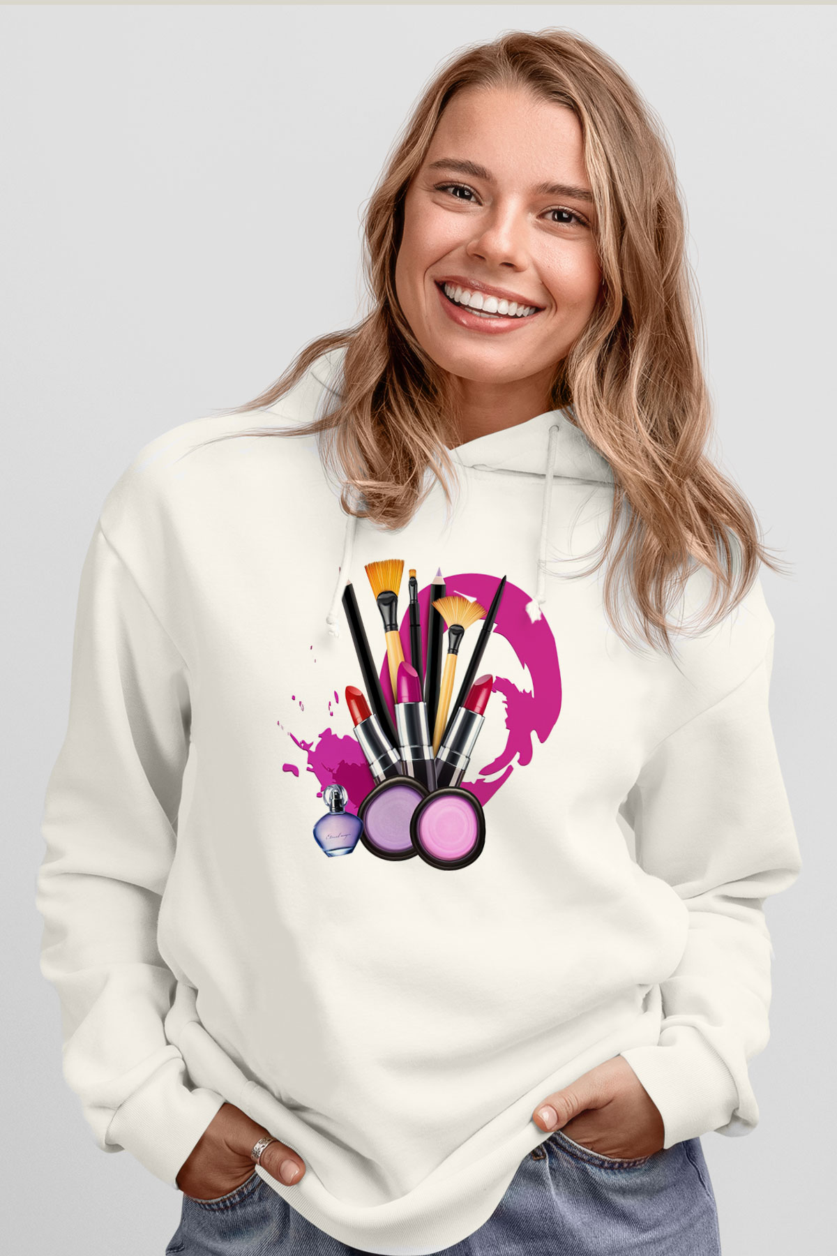Kuaför Beyaz Unisex Kapşonlu Sweatshirt