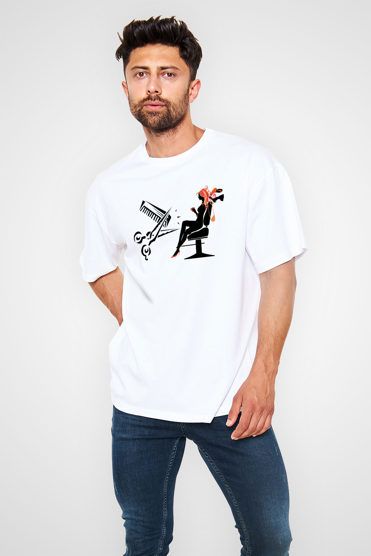 Kuaför Beyaz Unisex Oversize Tişört T-Shirt
