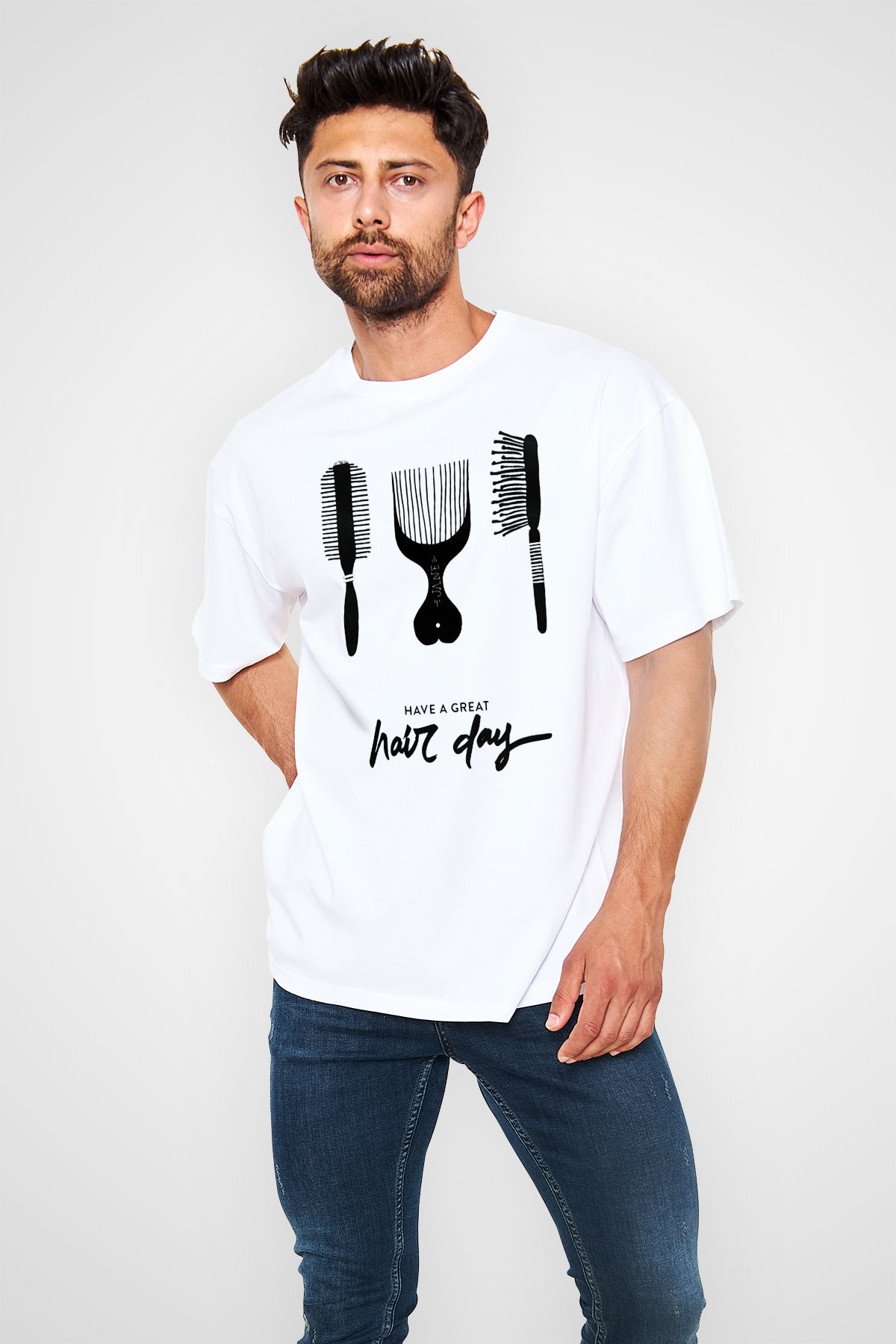 Kuaför Beyaz Unisex Oversize Tişört T-Shirt