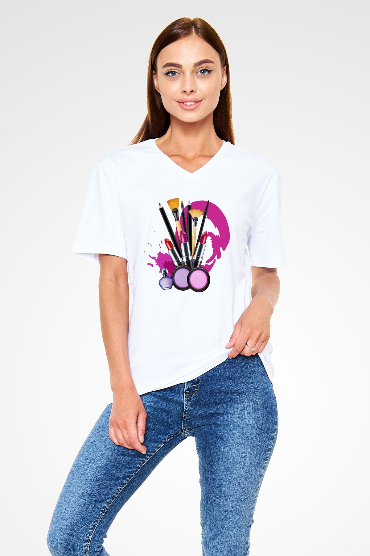 Kuaför Beyaz Unisex V Yaka Tişört T-Shirt