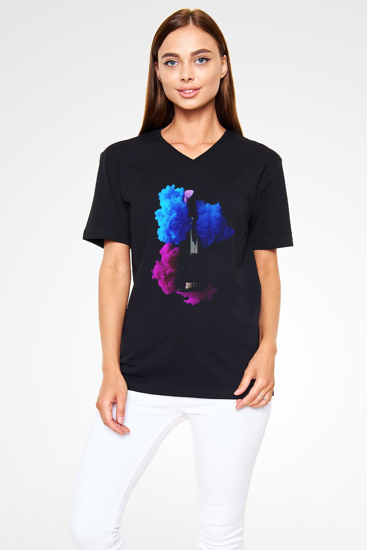 Kuaför Siyah Unisex V Yaka Tişört T-Shirt