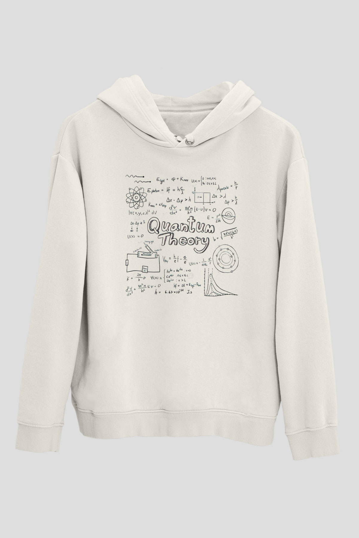 Kuantum Teorisi Enerji Formülleri Baskılı Unisex Beyaz Hoodie
