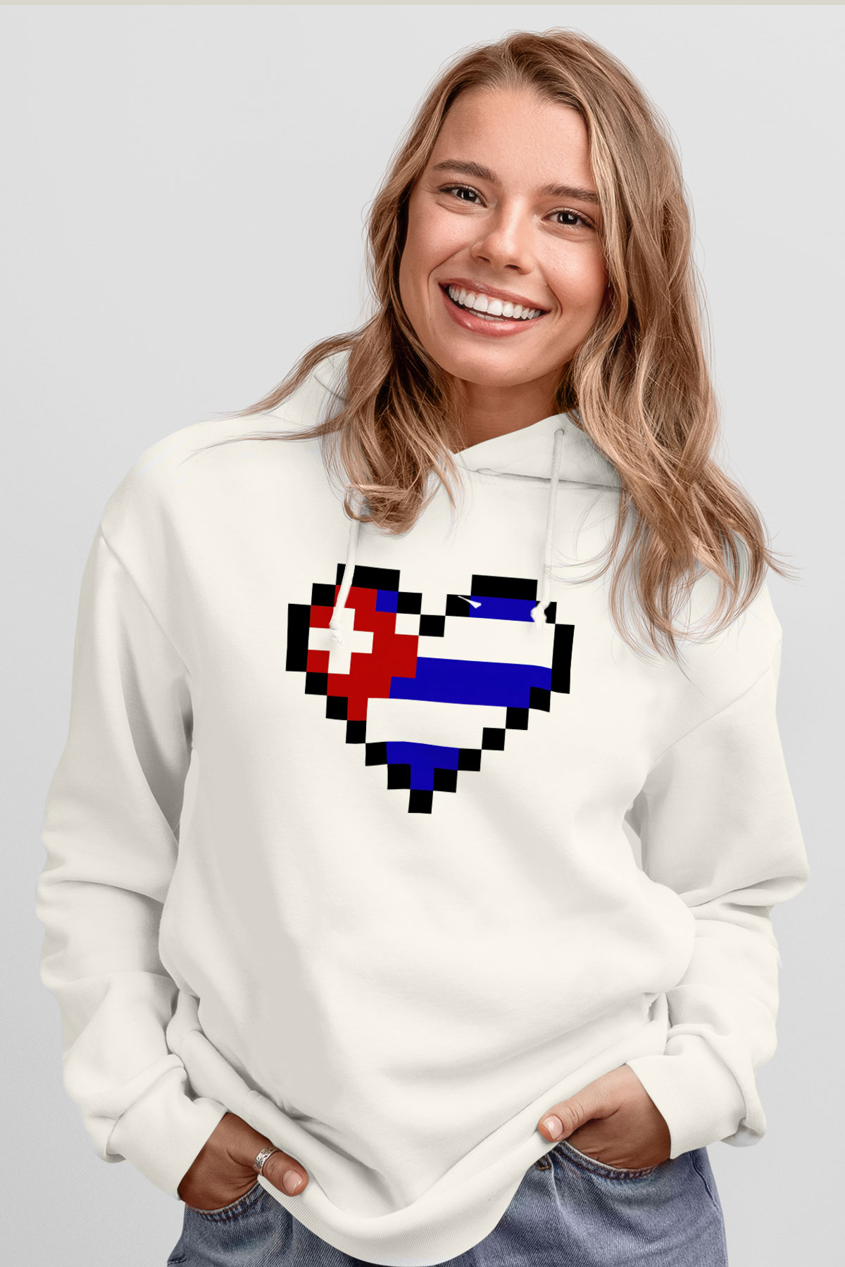 Küba Beyaz Unisex Kapşonlu Sweatshirt