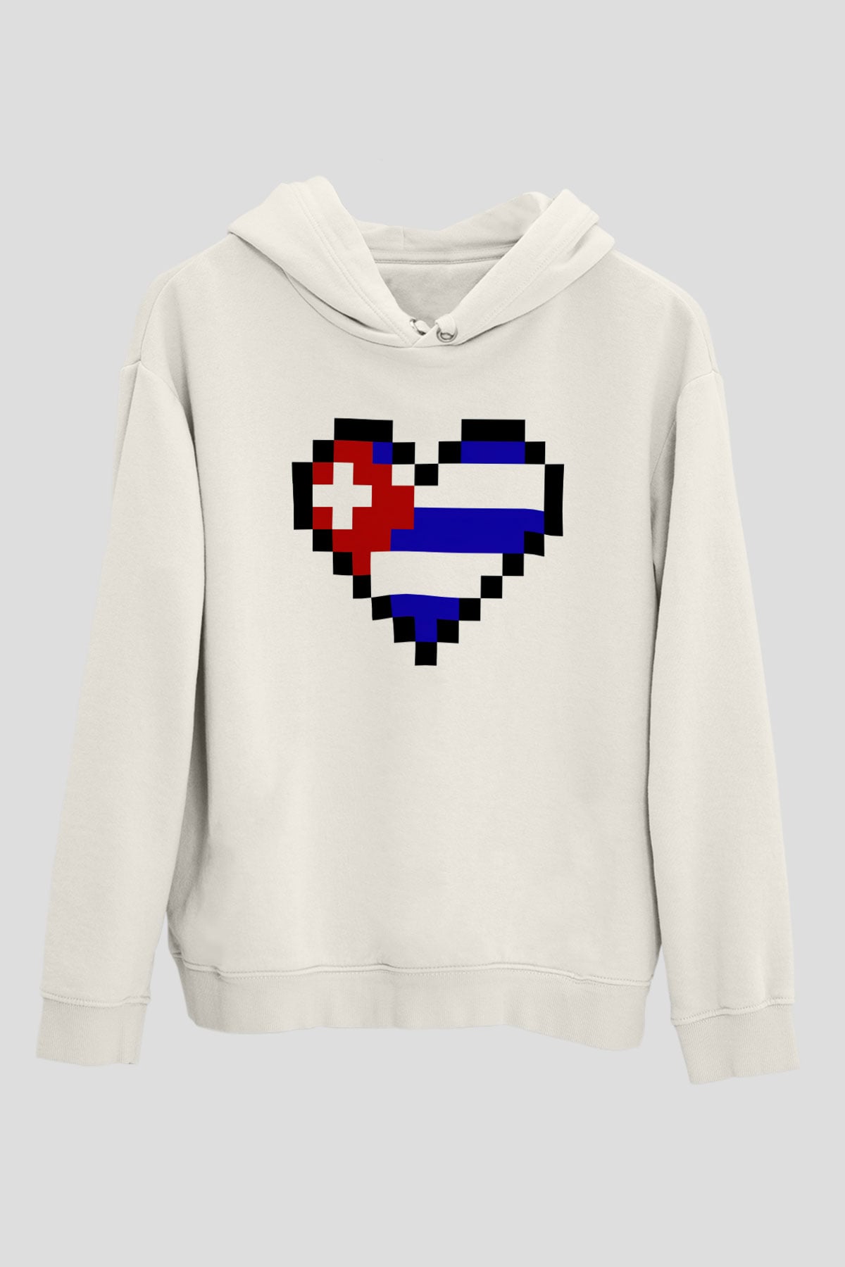 Küba Beyaz Unisex Kapşonlu Sweatshirt