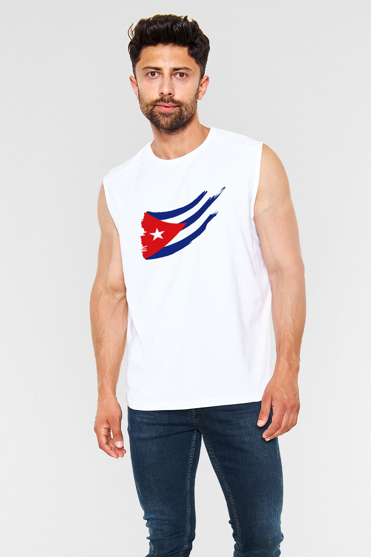 Küba Beyaz Unisex Kolsuz Tişört