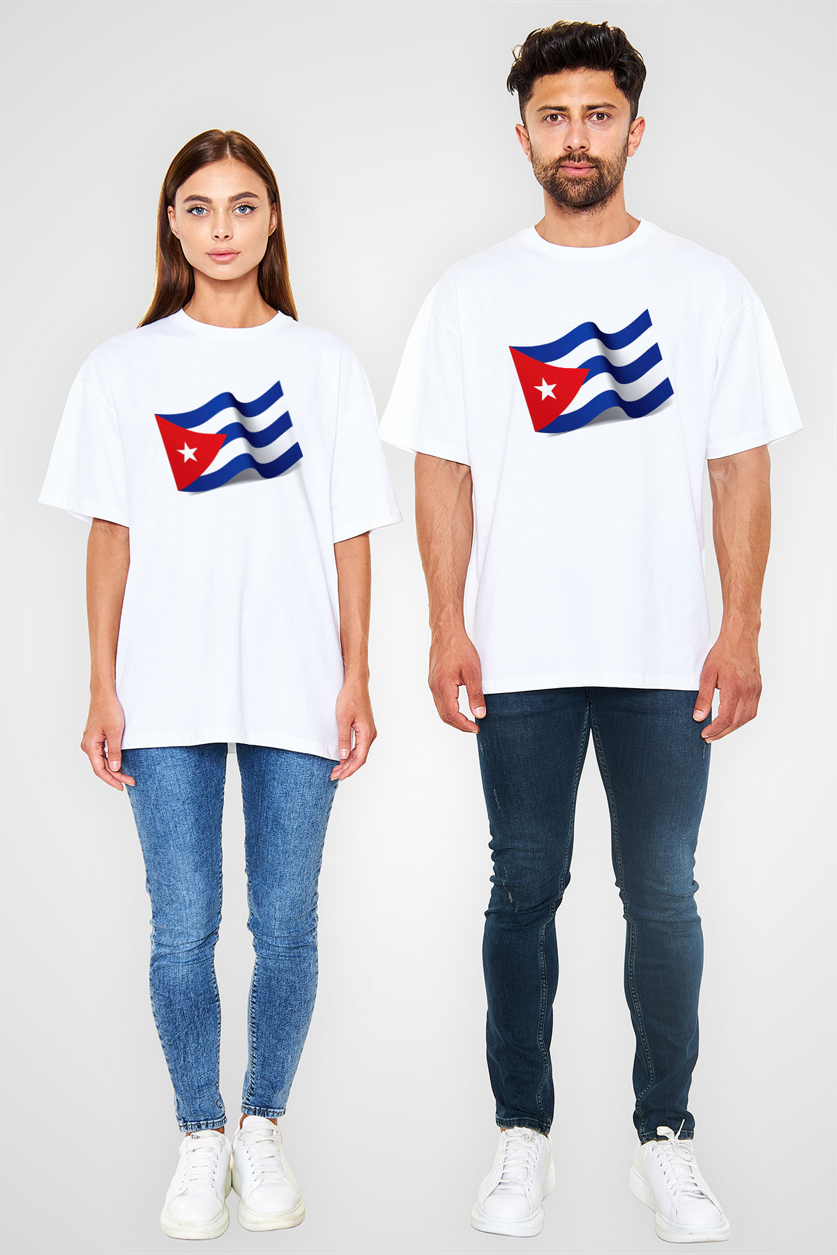 Küba Beyaz Unisex Oversize Tişört T-Shirt