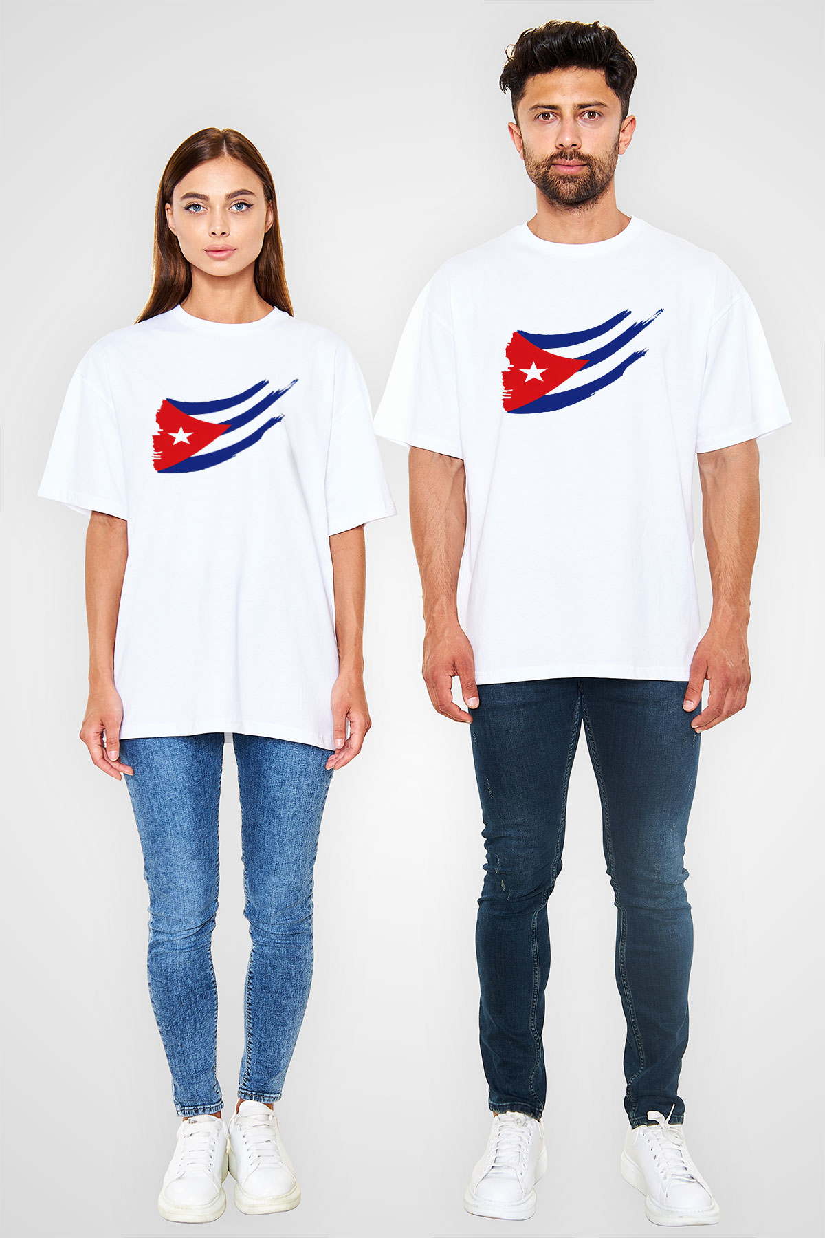 Küba Beyaz Unisex Oversize Tişört T-Shirt