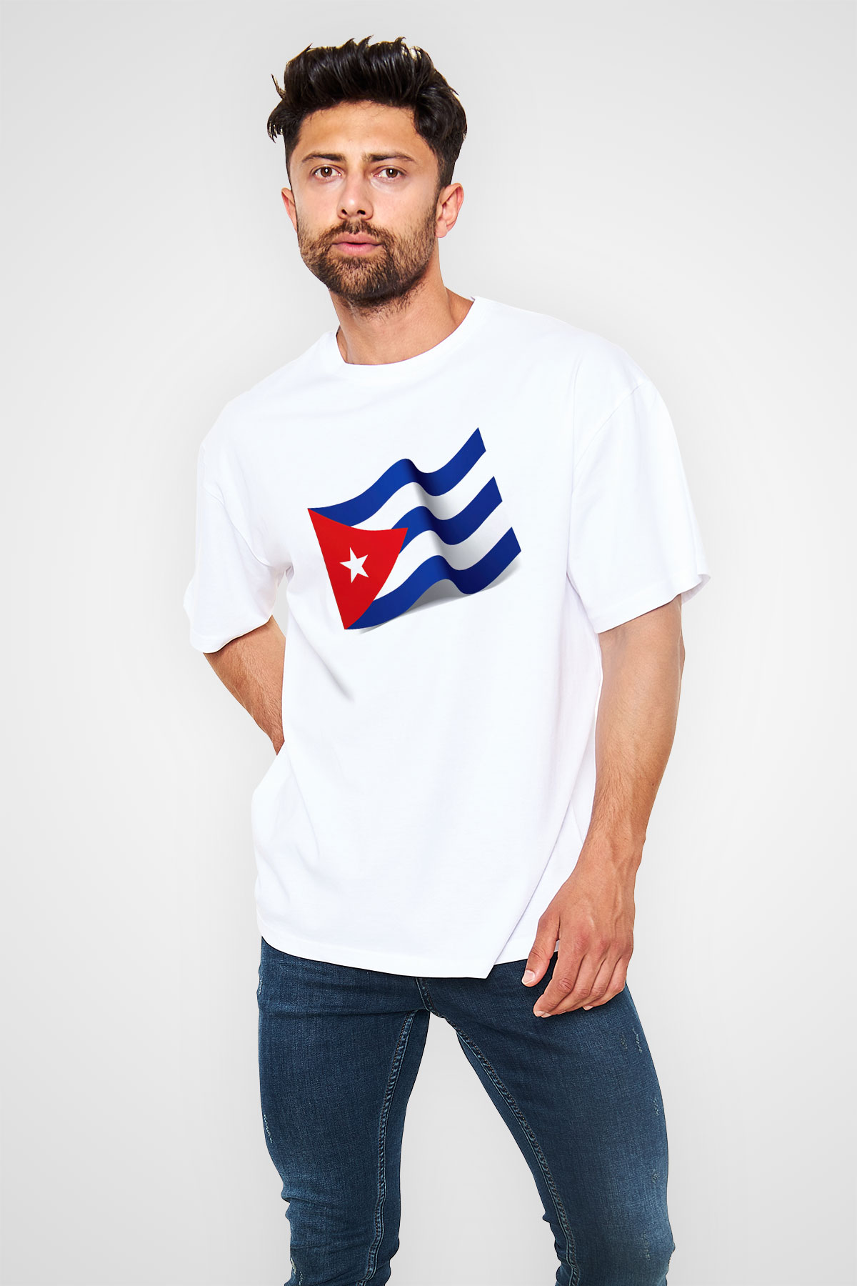 Küba Beyaz Unisex Oversize Tişört T-Shirt