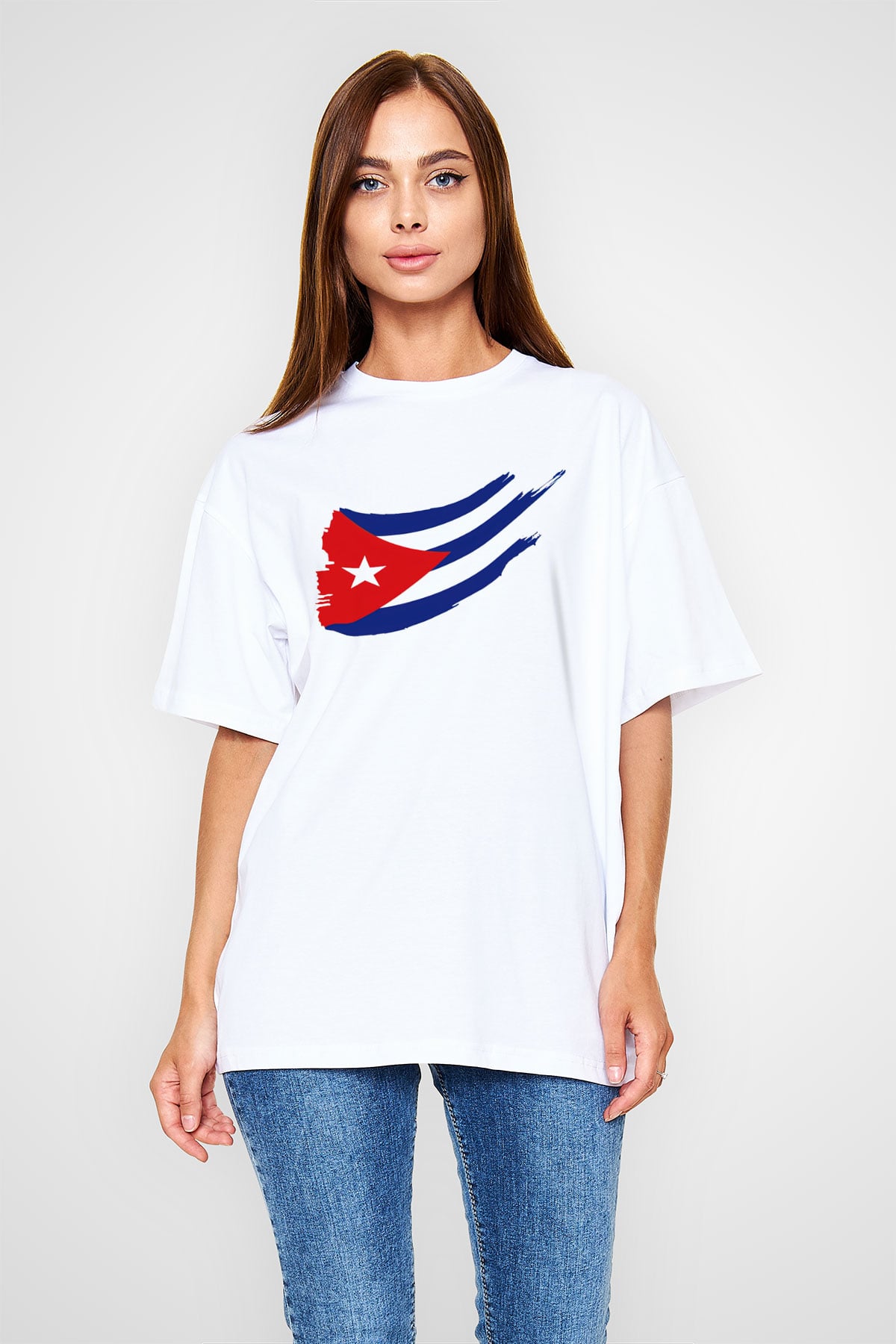 Küba Beyaz Unisex Oversize Tişört T-Shirt