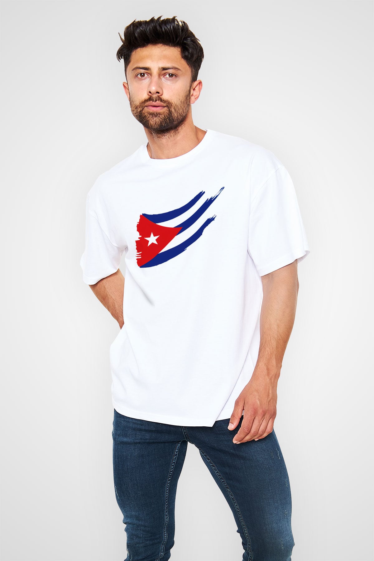 Küba Beyaz Unisex Oversize Tişört T-Shirt
