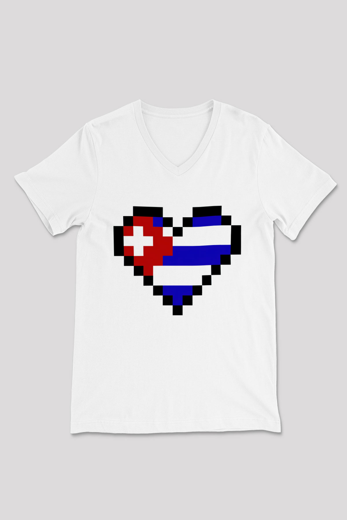 Küba Beyaz Unisex V Yaka Tişört T-Shirt