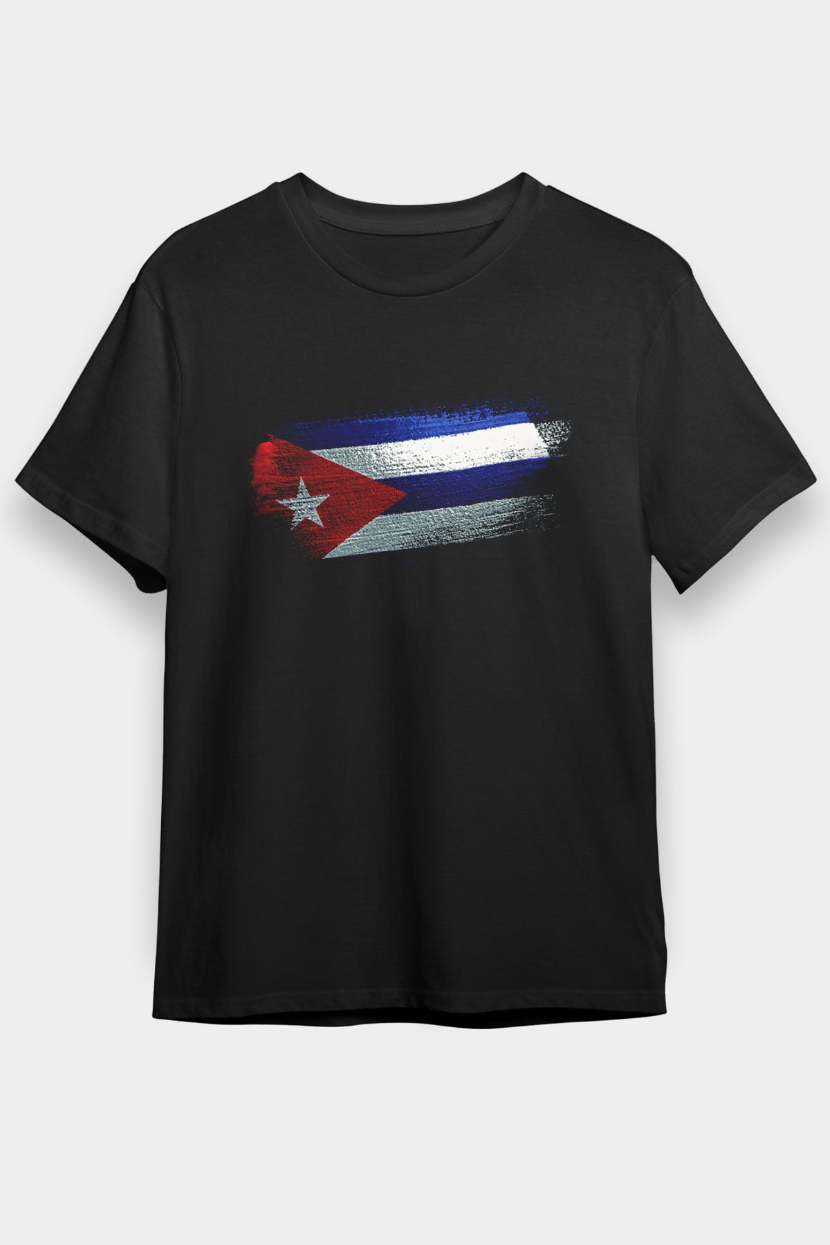 Küba - Cuba Bayrağı Baskılı Unisex Siyah Tişört
