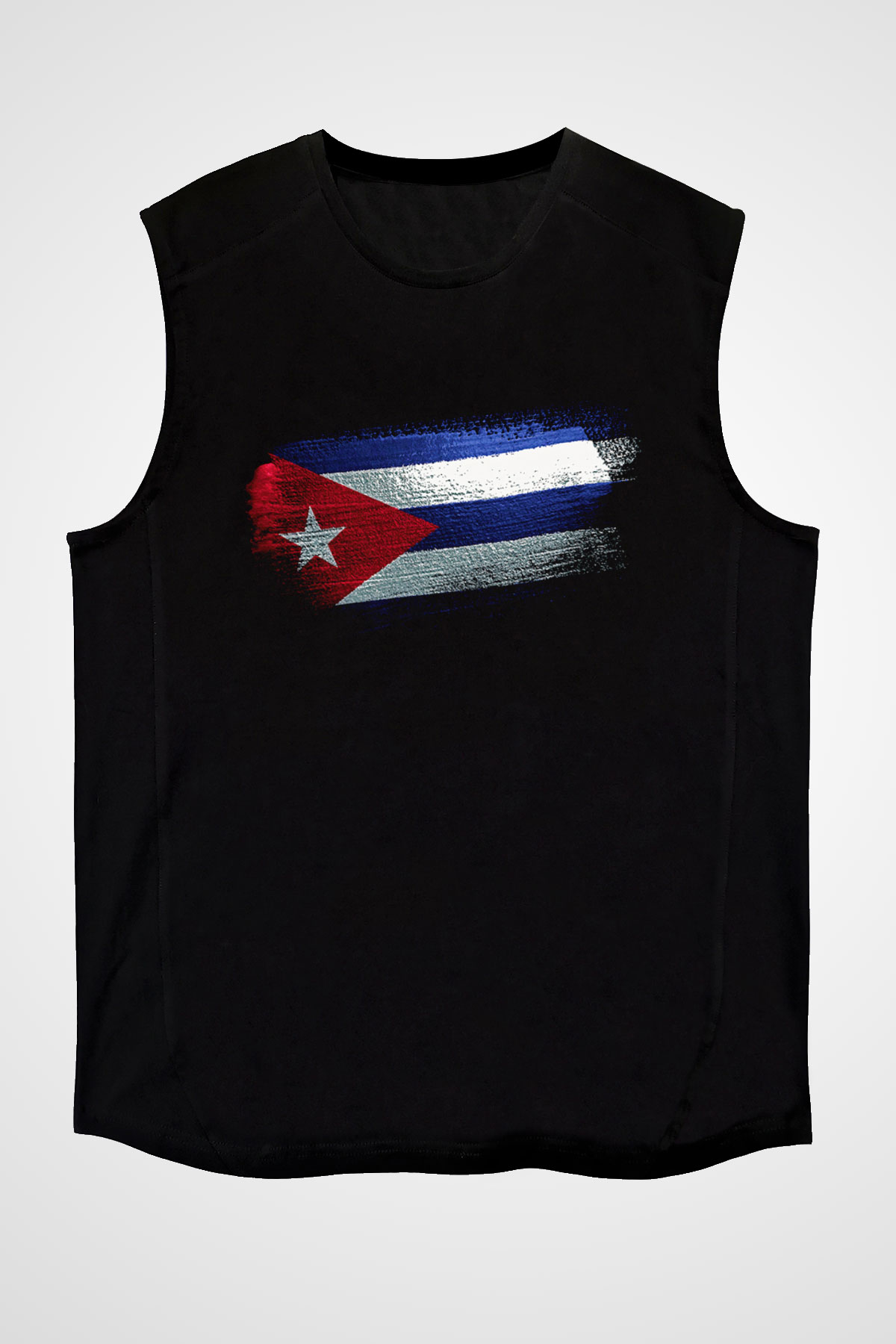 Küba - Cuba Bayrağı Baskılı Unisex Siyah Kolsuz Tişört