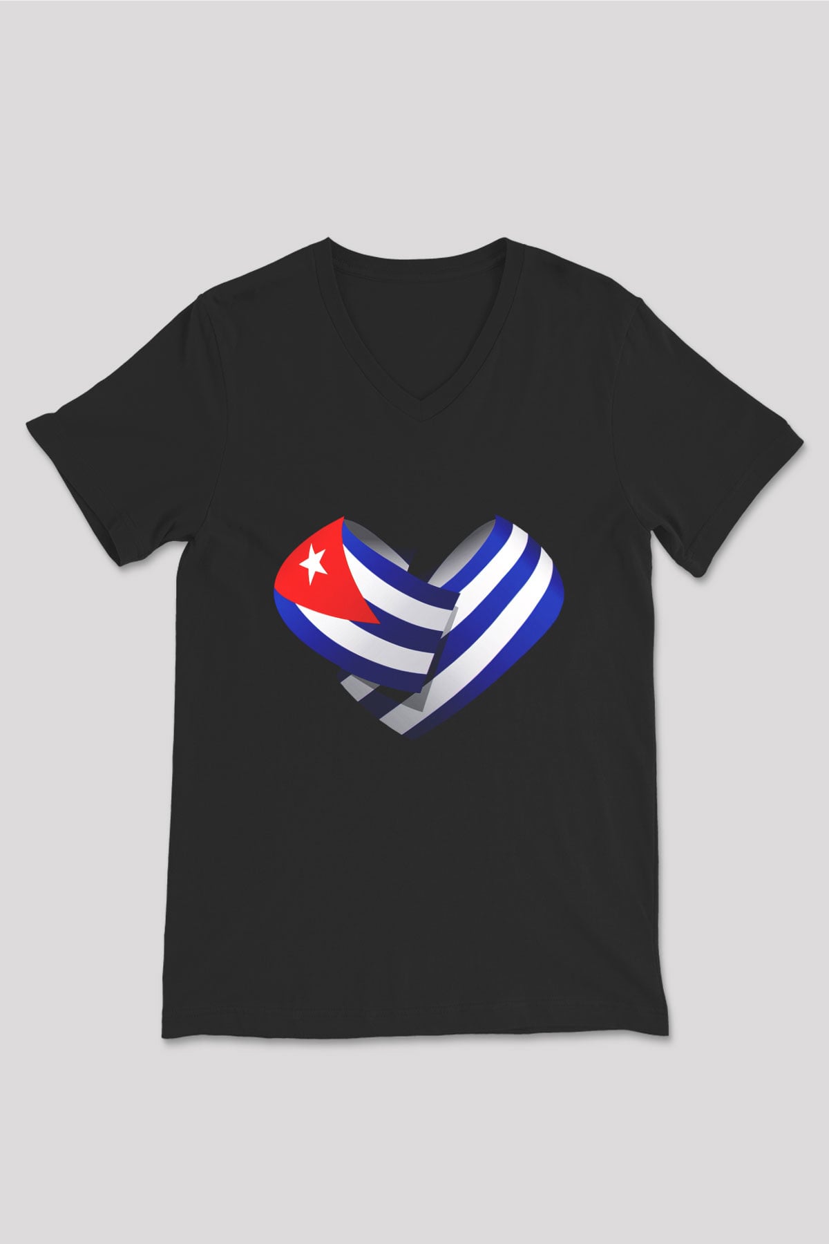 Küba Siyah Unisex V Yaka Tişört T-Shirt