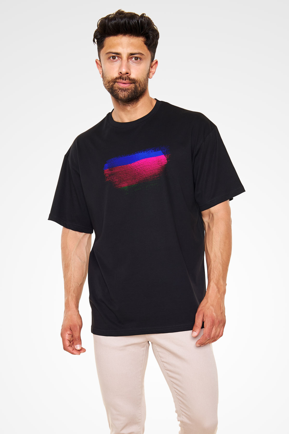 Kuban Halk Cumhuriyeti Bayrağı Baskılı Unisex Siyah Oversize Tişört