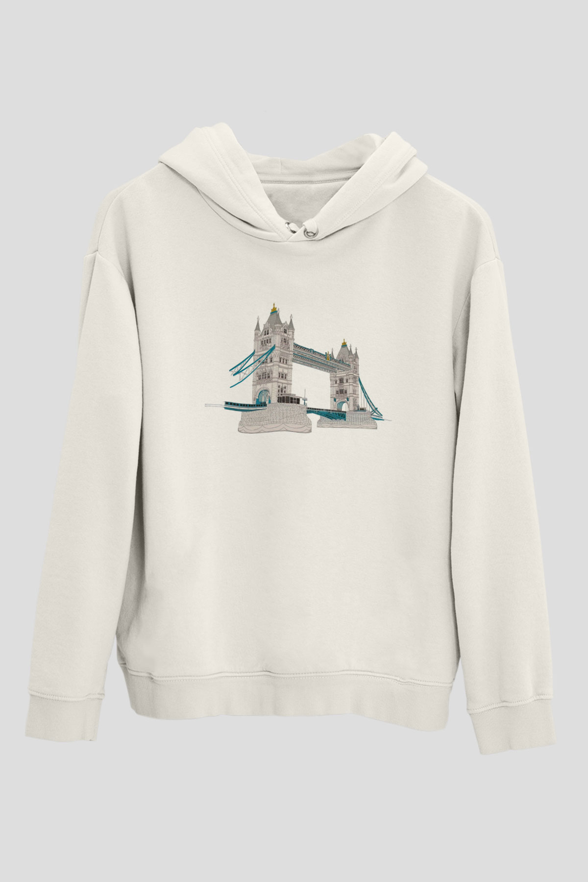 Kule Köprüsü Beyaz Unisex Hoodie